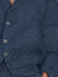 Navy Striped Textured Oversized Jacket