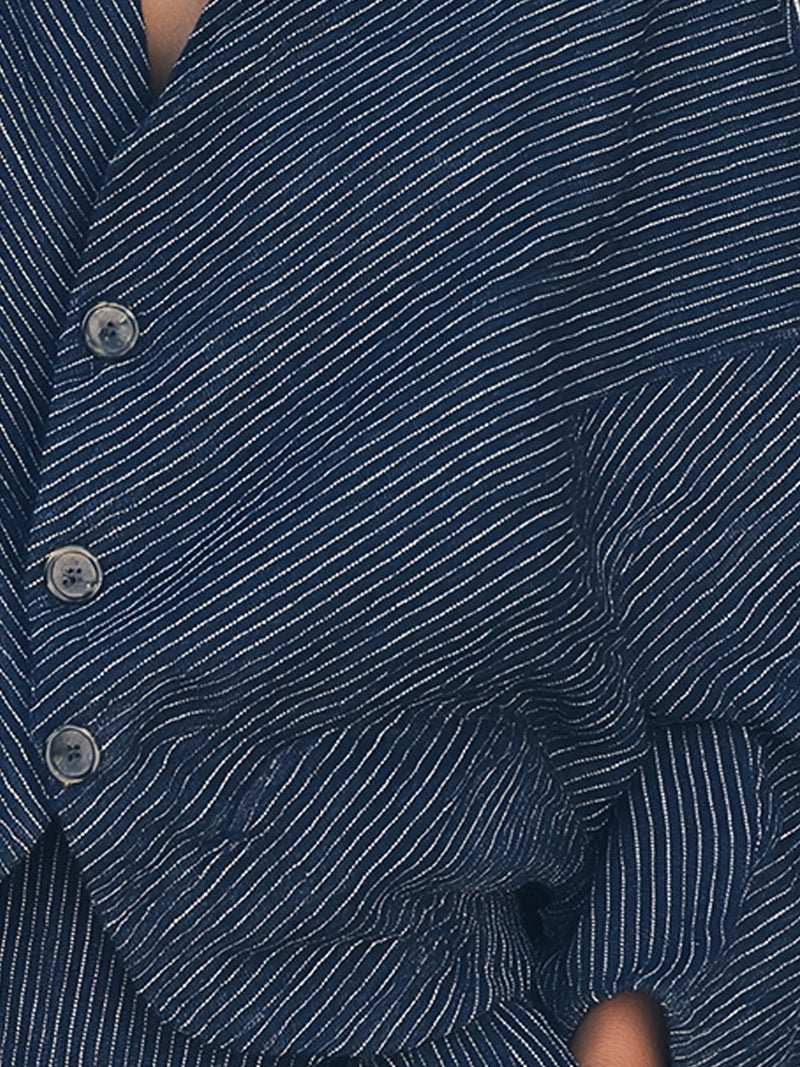 Navy Striped Textured Oversized Jacket