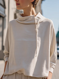 High-Neck Textured Relaxed Pullover