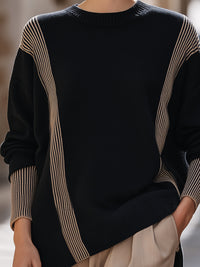 Striped Color-Blocked Ribbed Knit Sweater