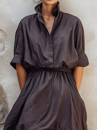 Structured Stand Collar High-Low Midi Dress