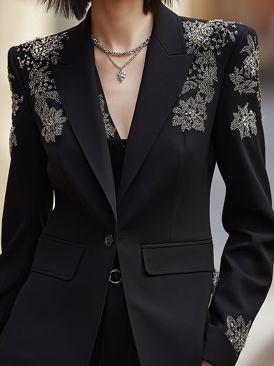 Crystal Embroidered Tailored Blazer Suit