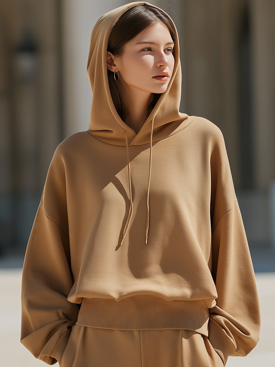 Camel Minimalist Cropped Hoodie