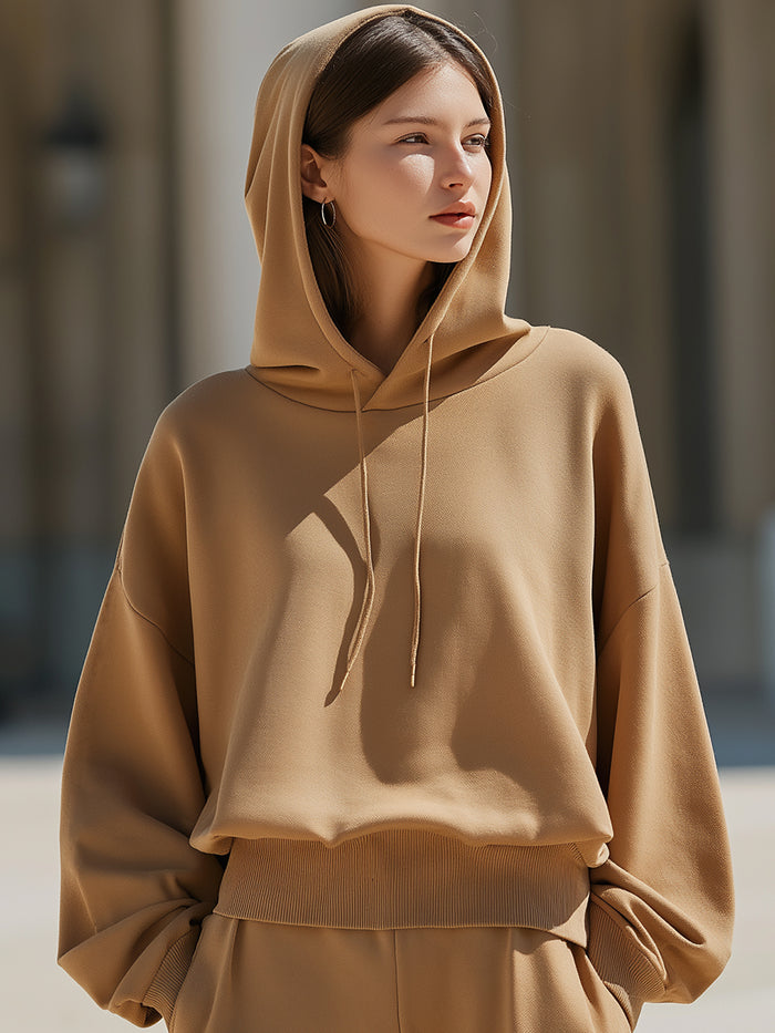 Camel Minimalist Cropped Hoodie