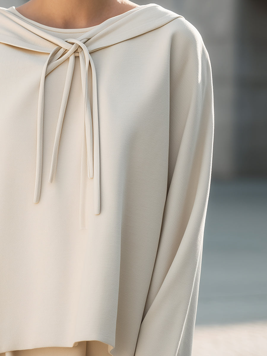 Minimalist Draped Collar Tie-Neck Blouse