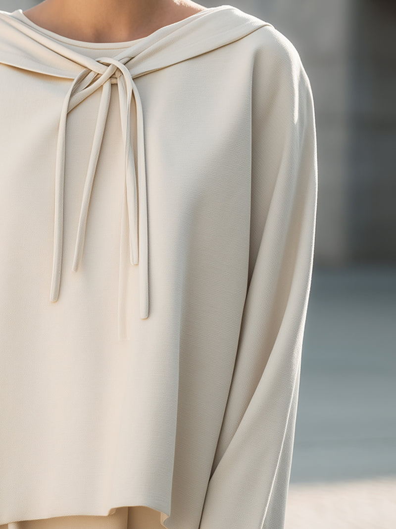 Minimalist Draped Collar Tie-Neck Blouse