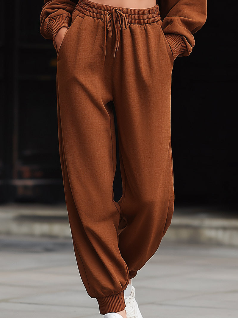 Chestnut Brown Cropped Hoodie And Jogger Set
