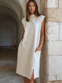 Minimalist Sleeveless Pocket Midi Dress