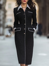 Elegant Contrast Trim Tweed Dress