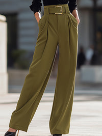 Structured Black Velvet Blouse With Olive Wide-Leg Trousers