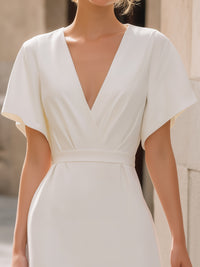 Deep V-Neck Flutter Sleeve Mini Dress