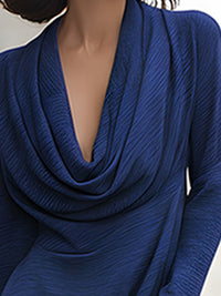 Luxe Cowl Neck Navy Maxi Dress With Side Slit