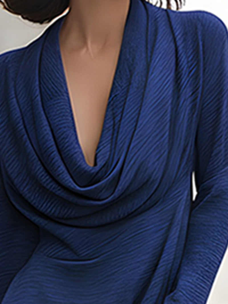 Luxe Cowl Neck Navy Maxi Dress With Side Slit