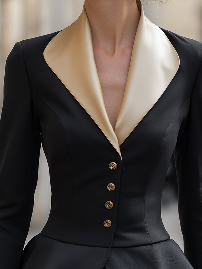 Sculpted Peplum Blazer With Satin Shawl Collar