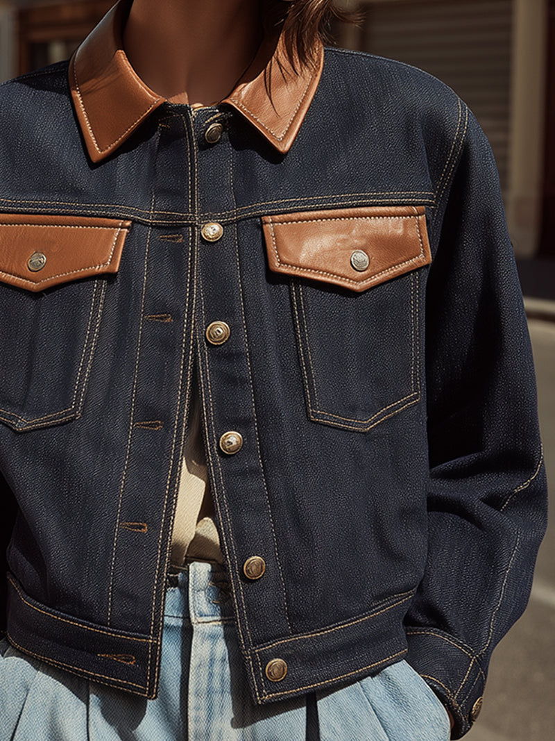 Two-Tone Denim Jacket With Leather Details