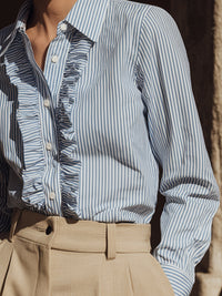 Striped Ruffle Trim Button-Down Blouse