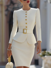 Chanel Style Gold Button Ruffle Suit