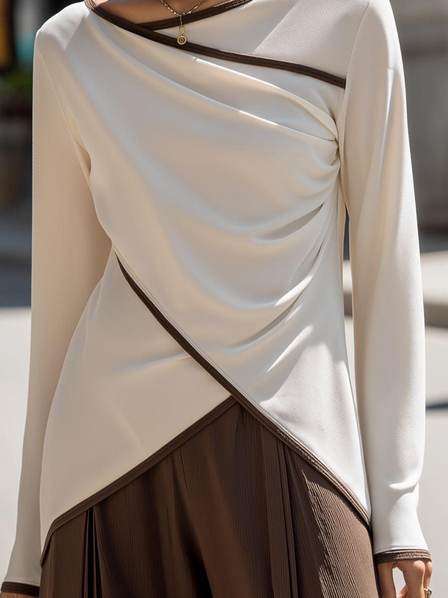 Asymmetrical Draped Top With Contrast Trim
