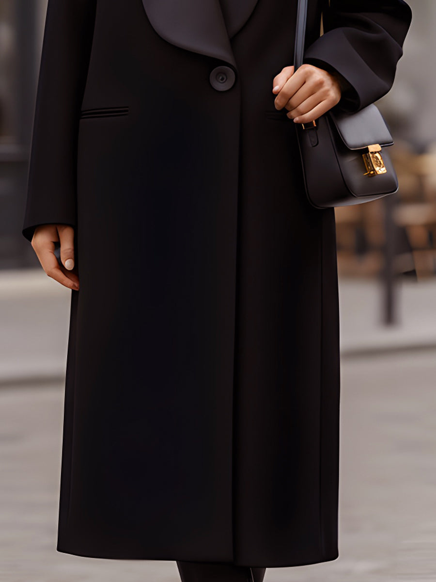 Black Long Coat With Satin Shawl Lapel