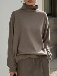 Taupe Relaxed Turtleneck Knit Sweater