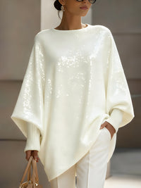 Ivory Sequin Oversized Knit Sweater