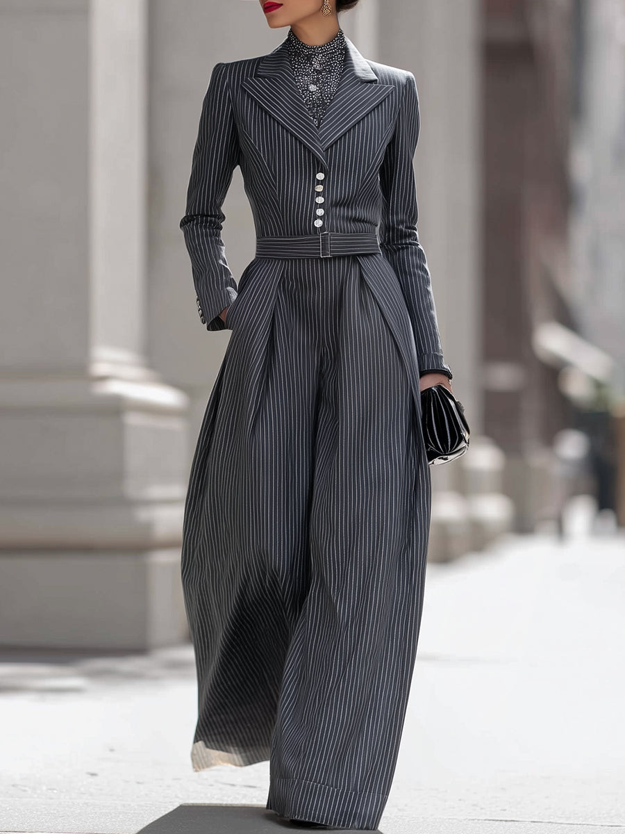 Tailored Pinstripe Blazer Jumpsuit