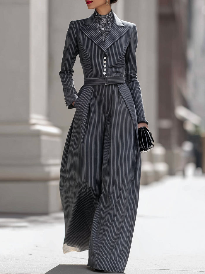 Tailored Pinstripe Blazer Jumpsuit