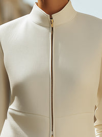 Minimalist Zip-Front Mandarin Collar Jacket