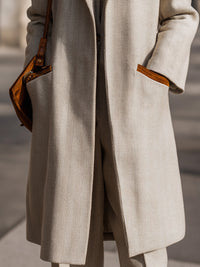 Trim Herringbone Wool Overcoat