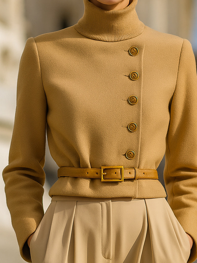 Wool-Blend Asymmetrical Button Jacket