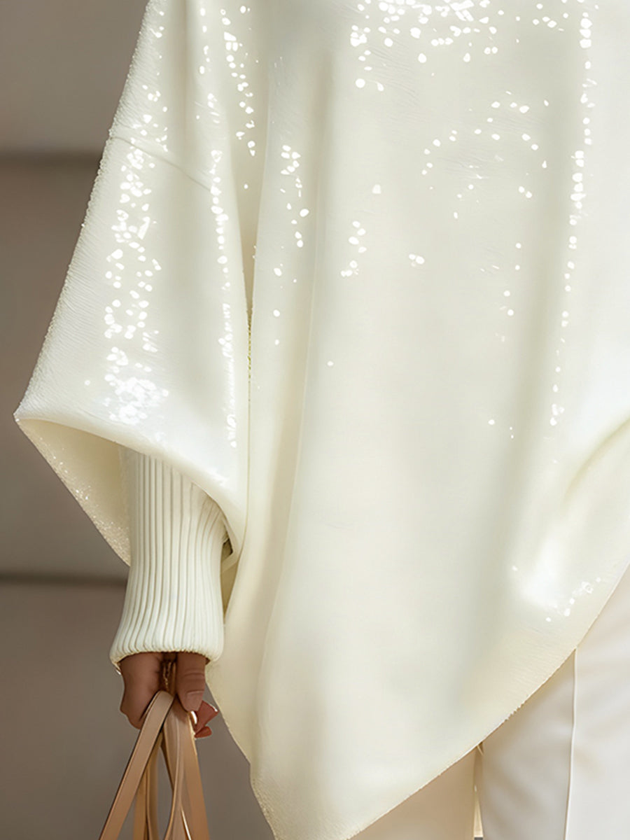 Ivory Sequin Oversized Knit Sweater