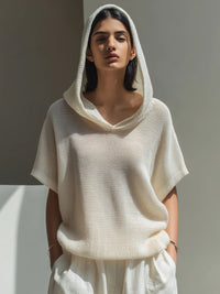 Relaxed Hooded Textured Short-Sleeve Top