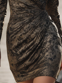 Metallic Jacquard Puff-Sleeve Wrap Mini Dress