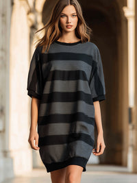 Striped Knit Short Sleeve Shift Dress
