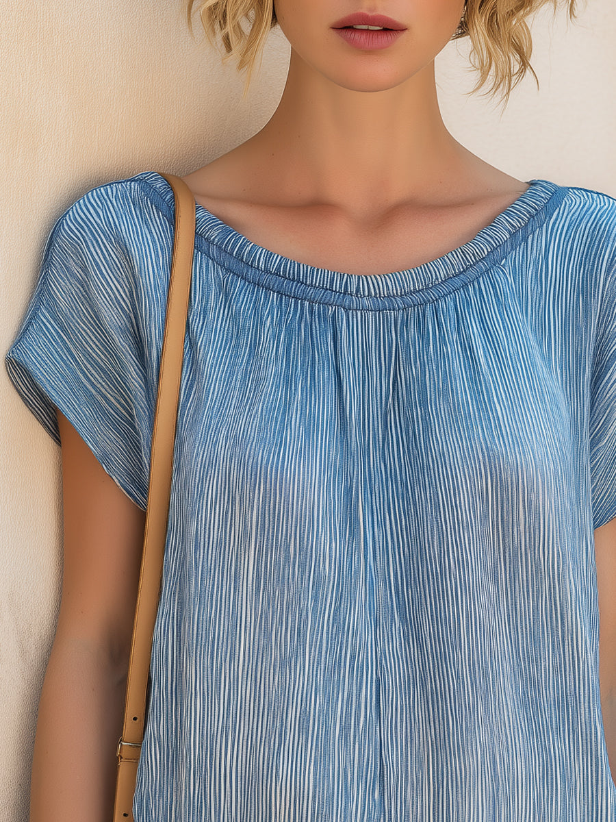 Textured Stripe Short Sleeve Blouse