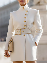 Asymmetric Button Military Coat