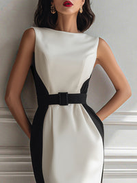 Color-Blocked Belted Midi Dress