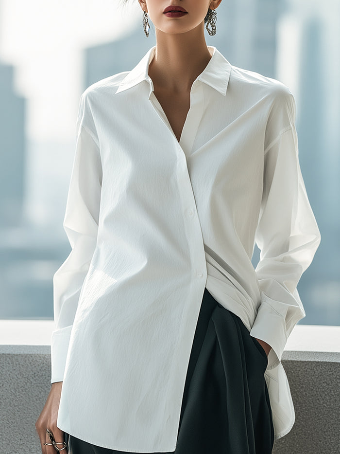 Classic Oversized Asymmetric Button-Down Shirt