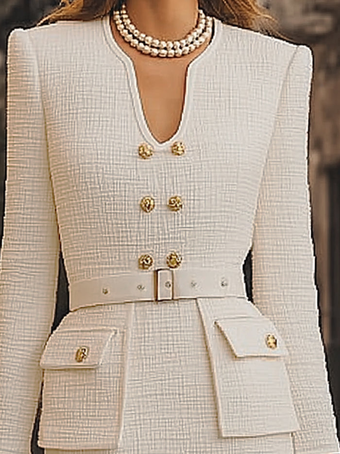 Royal Tweed Blazer Dress With Lace Hem