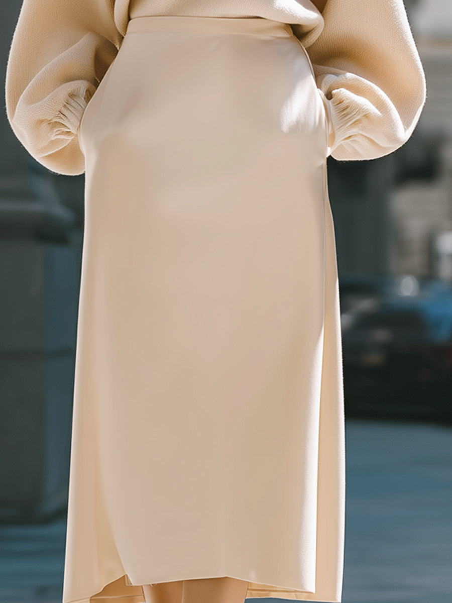 Minimalist V-Neck Sweater And Midi Skirt Set