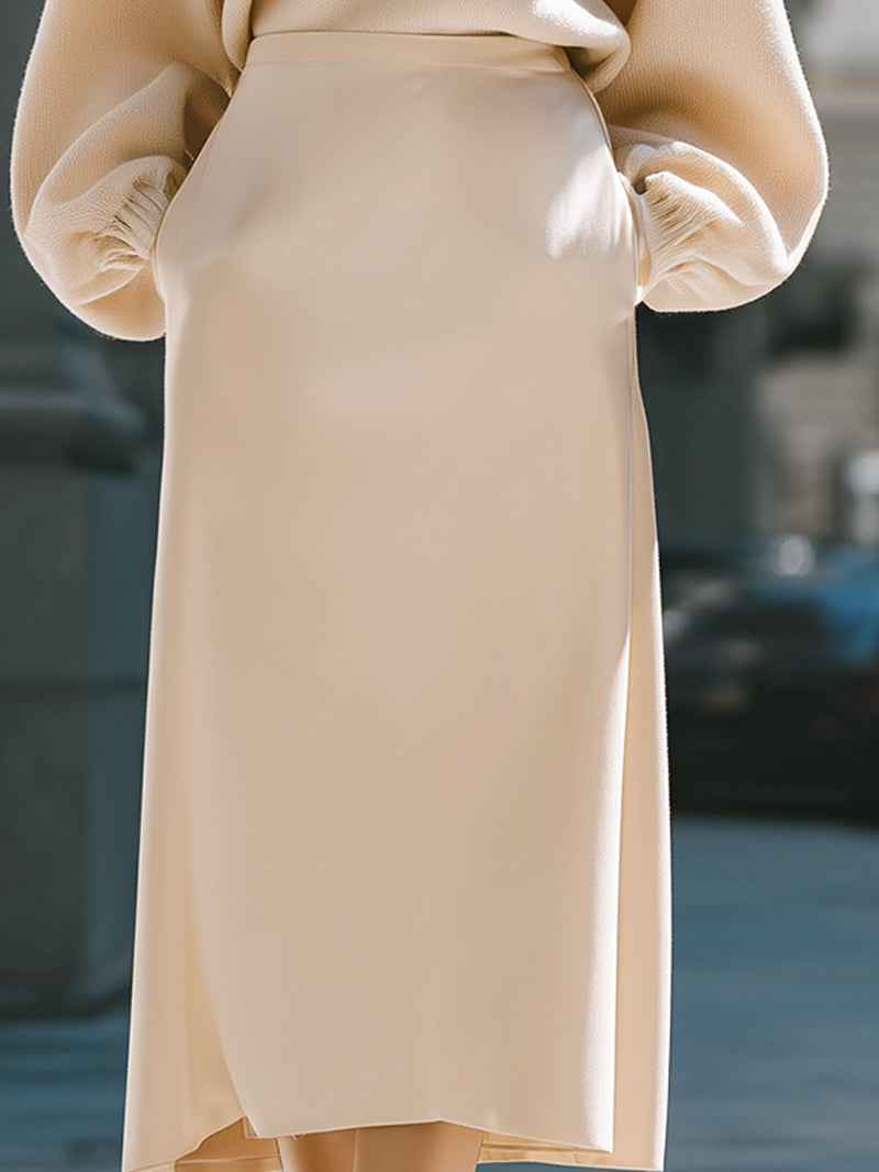 Minimalist V-Neck Sweater And Midi Skirt Set