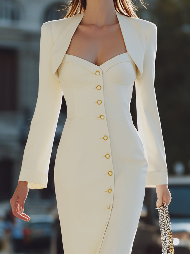 Ivory Tailored Blazer Midi Dress