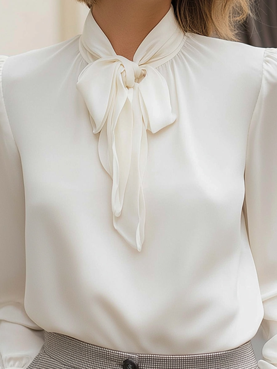 Silk-Touch Bow Tie Blouse