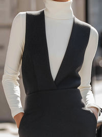 Off-White Turtleneck Layered Sleeveless Midi Dress With Contrast