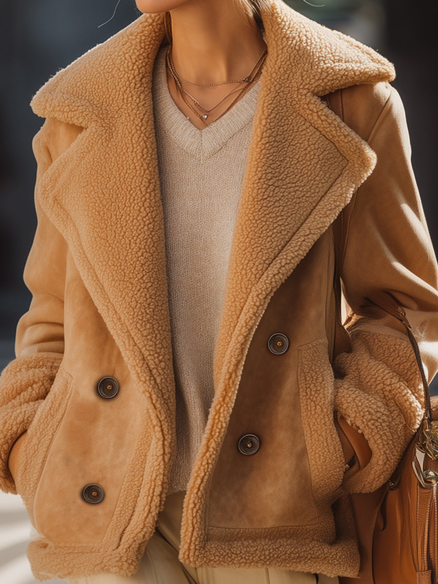 Camel Shearling-Lined Suede Jacket