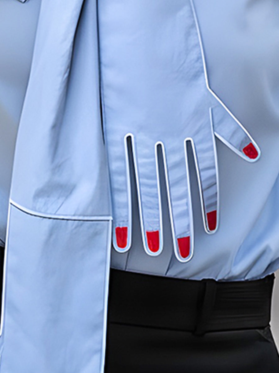 Light Blue Shirt With Hand-decorated Bow Tie