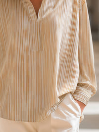 Striped Split-Neck Long Sleeve Blouse