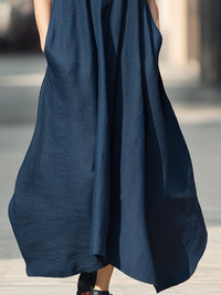 Sleeveless High-Neck Flowy Maxi Dress With Side Pockets