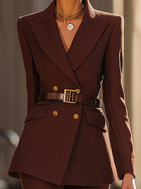 Double-breasted High-waist Flared Trousers Suit