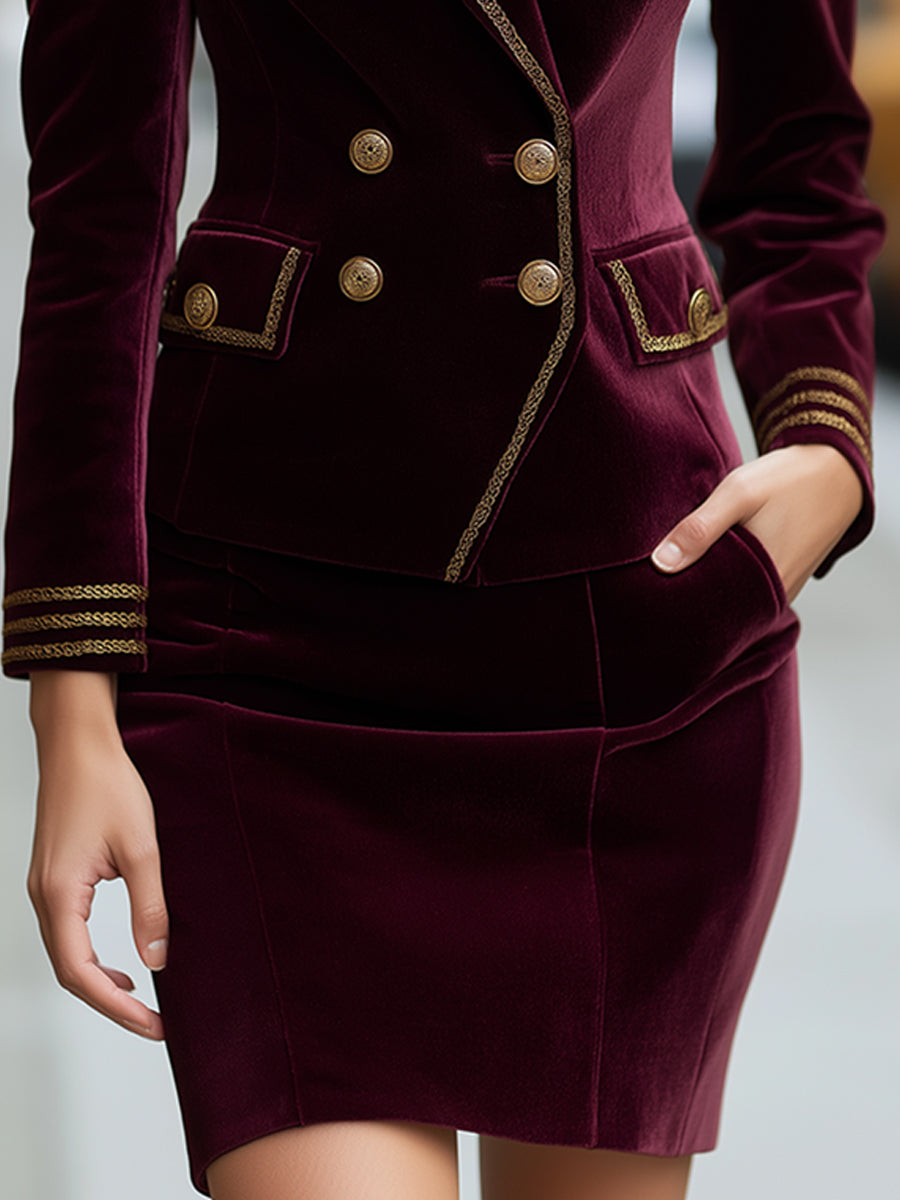 Velvet Military-Inspired Skirt Suit